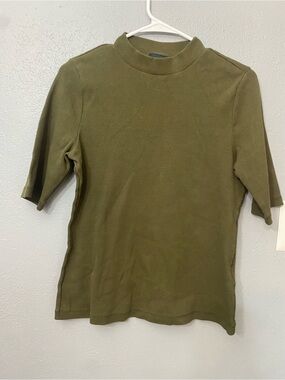 Maeve Olive Green Short-Sleeve Mock Neck Polo